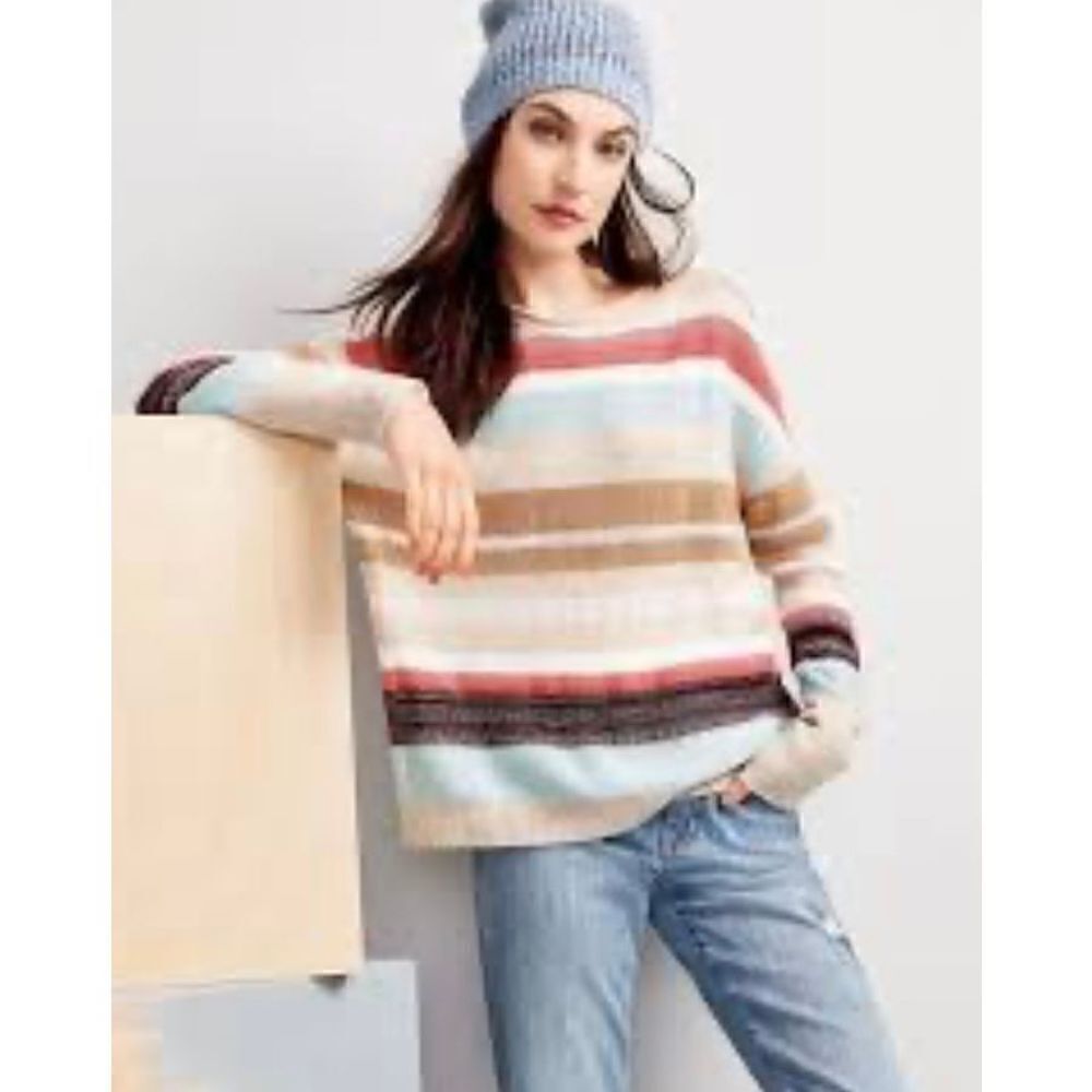 Caslon cotton wool blend knit striped button-down, back sweater/ s